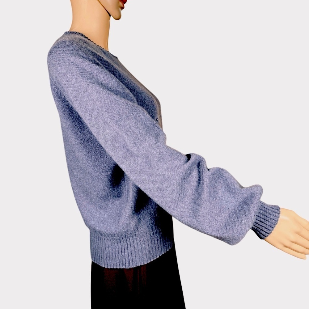 27 Miles Cashmere Puff Sleeve Star Front Grey Blue Sweater Size M - Picture 3 of 7